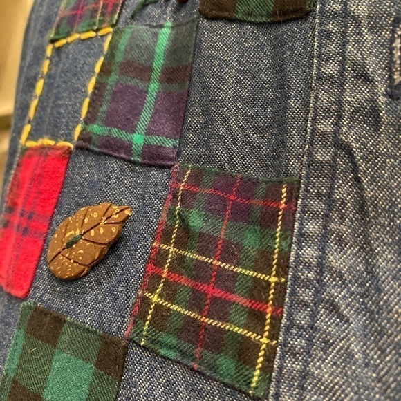 SUSAN BRISTOL Fall Denim Shirt Women Long Sleeve Tartan Patched Chambray Medium - Picture 10 of 14